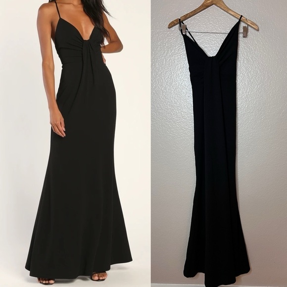 NWOT Thoughts of Romance Black Lace-Up Mermaid Maxi Dress - Picture 1 of 6